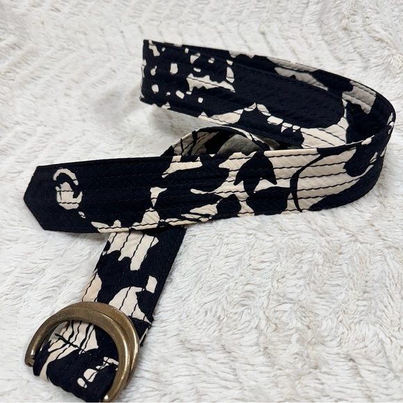 J.Crew Black and Cream Patterned Cotton Belt, Metal Buckle, sz S/M EUC - Picture 3 of 8